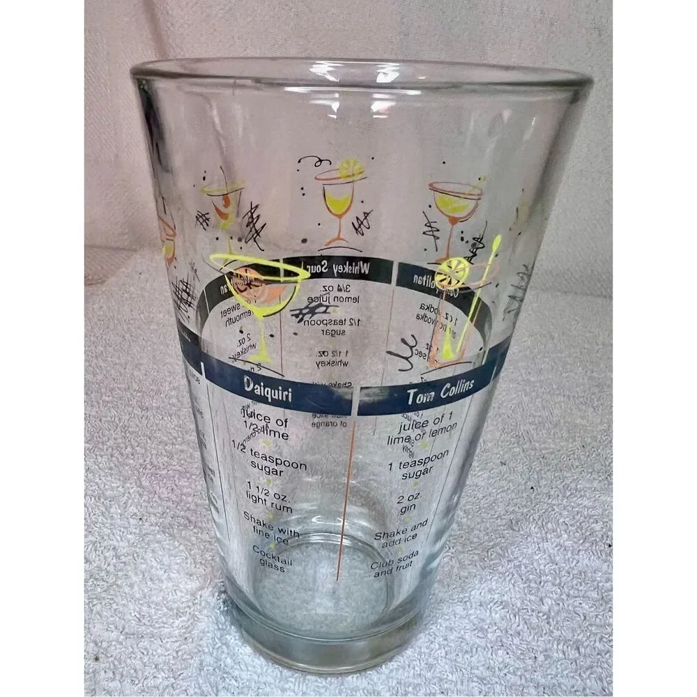Vintage 1960’s Cocktail Shaker Glass With Recipes MCM Retro Bar Atomic Libbey